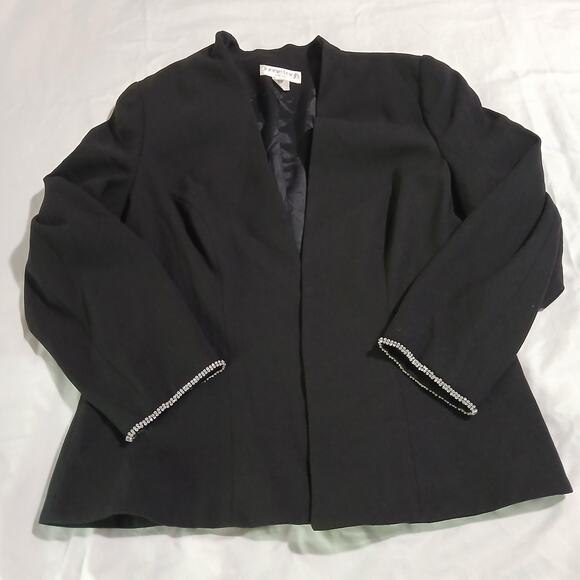 Vintage Junnie Leigh SZ12 Open Blazer Black With Rhinestone-Cuff Detail USA Made - Picture 4 of 14